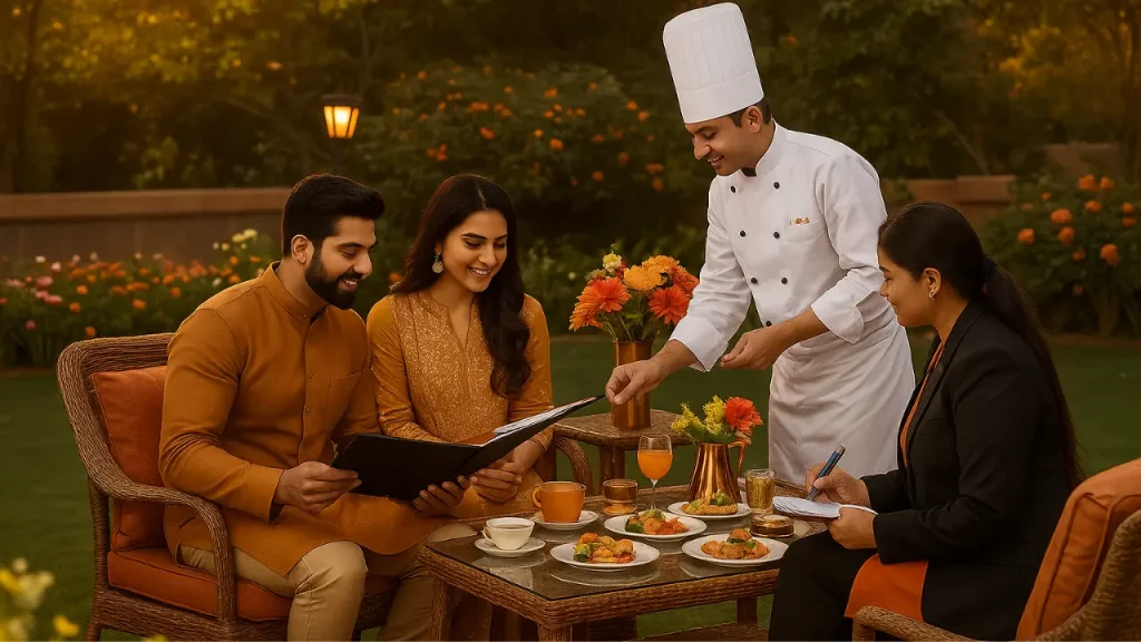 Wedding menu tasting session with couple and chef in Dehradun - professional catering consultation for wedding planning 6-8 months before ceremony | Dehradun Wedding Planners